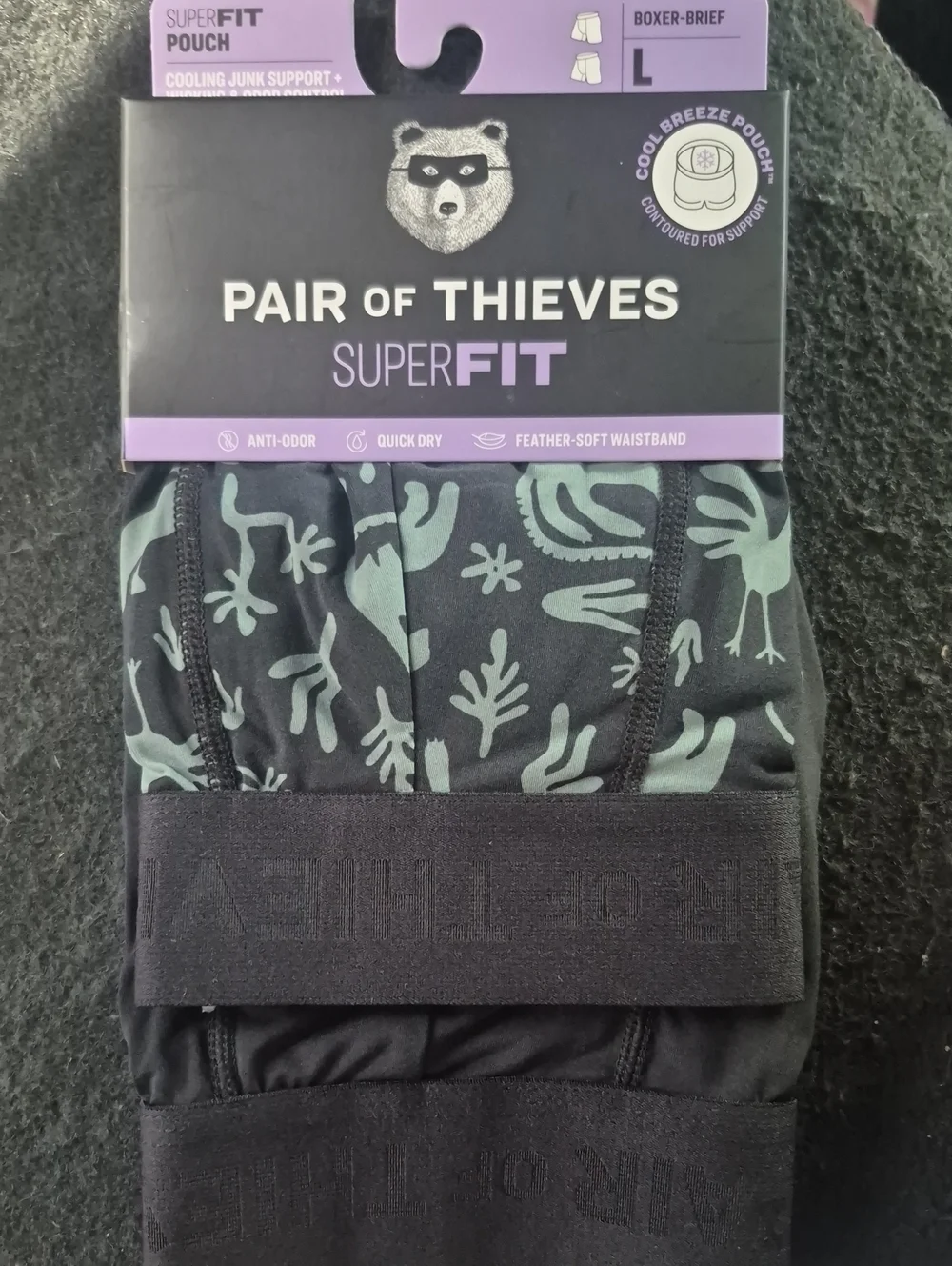 SuperFir Mens Boxer Briefs - Black with Mint Pattern, L